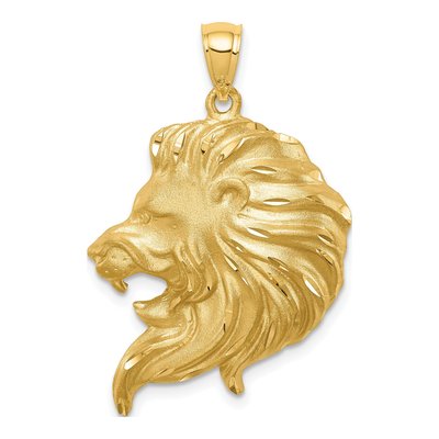 14K Yellow Gold Diamond-Cut Lion Head Pendant