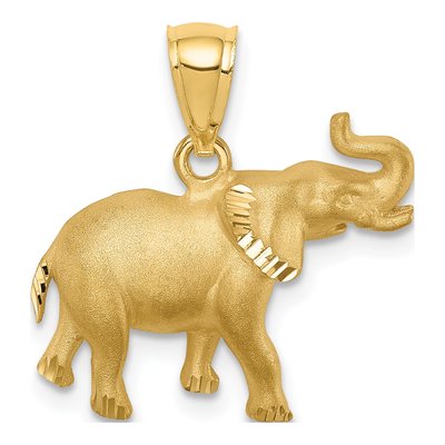 14K Yellow Gold Diamond-Cut Elephant Pendant