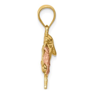 14K Two-Tone Gold Plumeria Dolphin Pendant – view 3