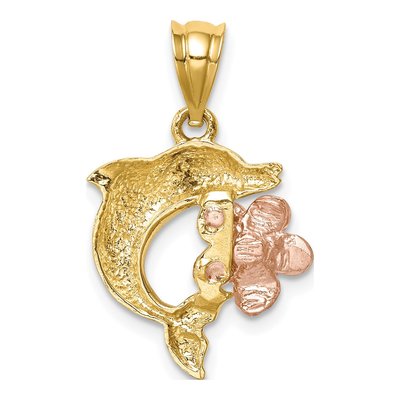 14K Two-Tone Gold Plumeria Dolphin Pendant – view 4