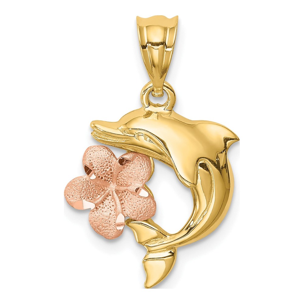 14K Two-Tone Gold Plumeria Dolphin Pendant