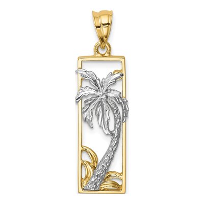 14K Two-Tone Gold Palm Tree Frame Pendant