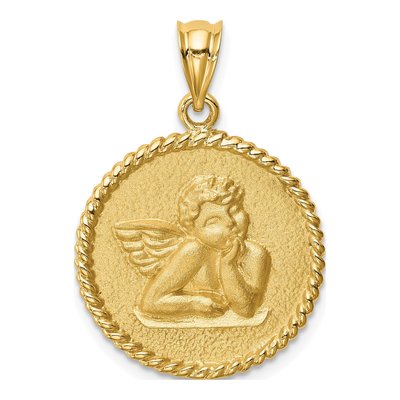 14K Yellow Gold Angel Round Pendant