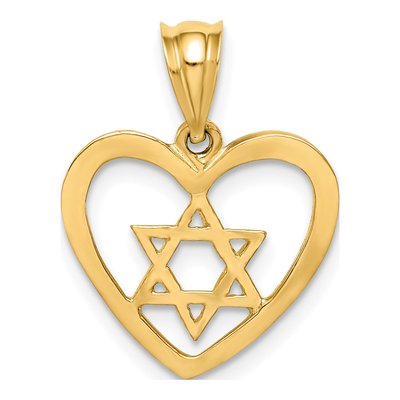 14K Yellow Gold Star of David Heart Pendant – view 4