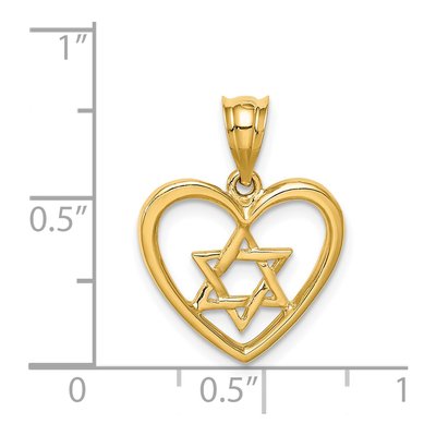 14K Yellow Gold Star of David Heart Pendant – view 5