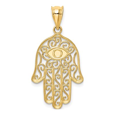 14K Yellow Gold Hamsa Evil Eye Pendant – view 4