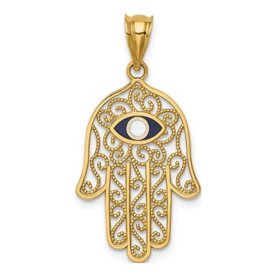 14K Yellow Gold Hamsa Evil Eye Pendant