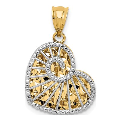 14K Two-Tone Gold Hollow Heart Pendant