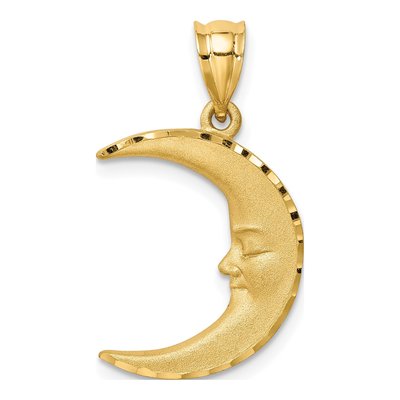 14K Yellow Gold Diamond-Cut Moon Pendant