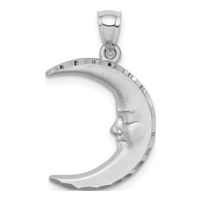 14K White Gold Diamond-Cut Moon Pendant