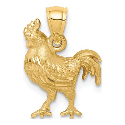 14K Yellow Gold Diamond-Cut Rooster Pendant
