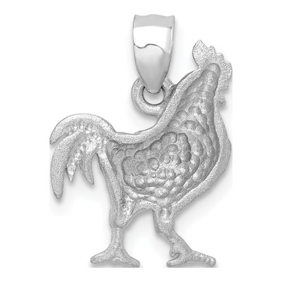14K White Gold Diamond-Cut Rooster Pendant – view 4