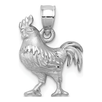 14K White Gold Diamond-Cut Rooster Pendant