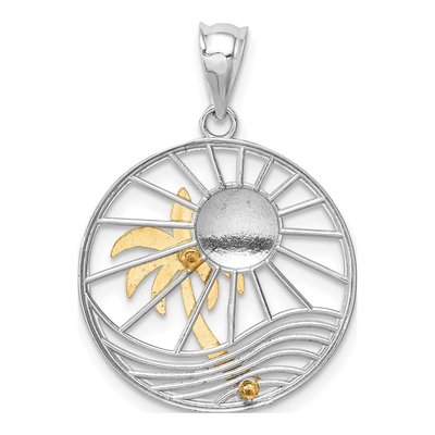 14K Two-Tone Gold Sun Palm Tree Circle Pendant – view 4