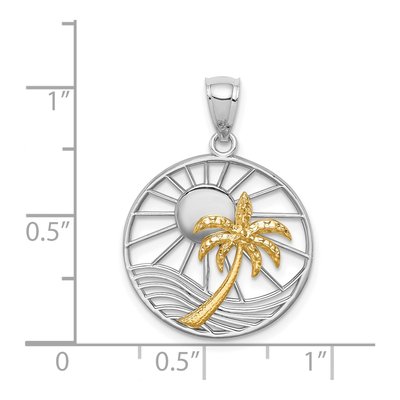 14K Two-Tone Gold Sun Palm Tree Circle Pendant – view 5