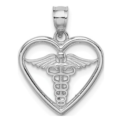 14K White Gold Medical Heart Pendant