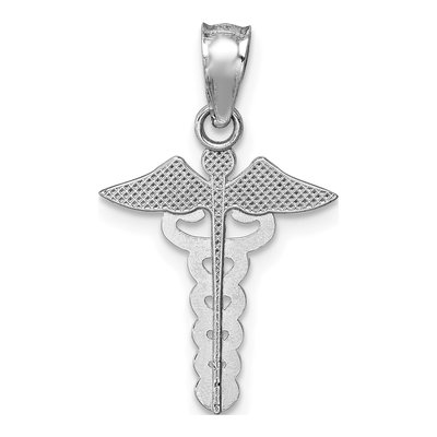 14K White Gold Caduceus Medical Symbol Pendant – view 4