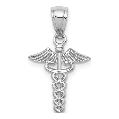 14K White Gold Caduceus Medical Symbol Pendant
