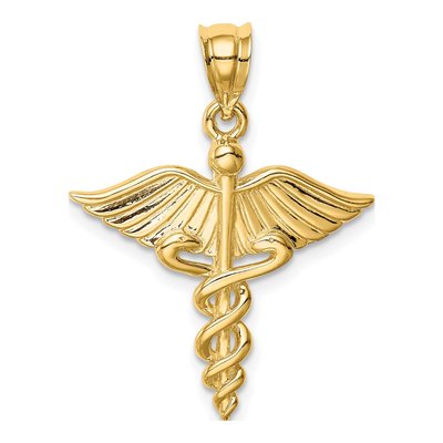 14K Yellow Gold Caduceus Medical Pendant