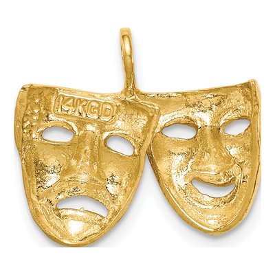 14K Yellow Gold Comedy Tragedy Theater Masks Pendant – view 4