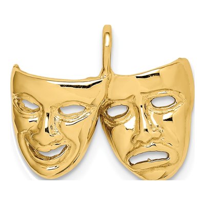 14K Yellow Gold Comedy Tragedy Theater Masks Pendant