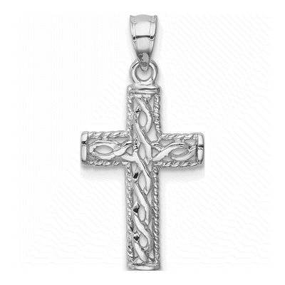 14K White Gold Braided Cross Pendant