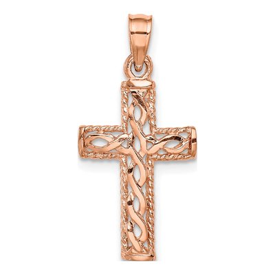 14K Rose Gold Braided Cross Pendant