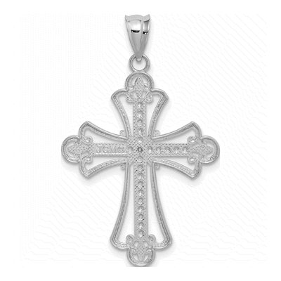 14K White Gold Diamond-Cut Textured Cross Pendant – view 4