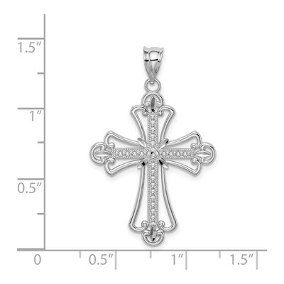 14K White Gold Diamond-Cut Textured Cross Pendant – view 5