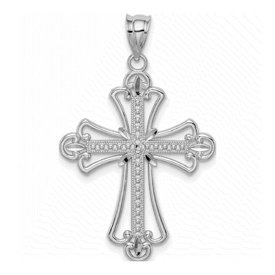 14K White Gold Diamond-Cut Textured Cross Pendant