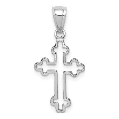 14K White Gold Budded Cross Pendant