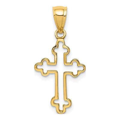 14K Yellow Gold Budded Cross Pendant