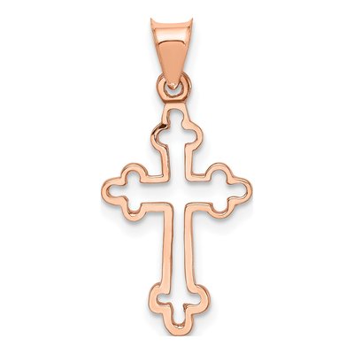 14K Rose Gold Budded Cross Pendant
