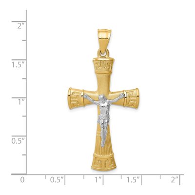 14K Two-Tone Gold Greek Key Crucifix Pendant – view 3