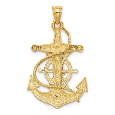 14K Two-Tone Gold Diamond-Cut Mariner Crucifix Pendant – view 4
