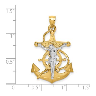 14K Two-Tone Gold Diamond-Cut Mariner Crucifix Pendant – view 5