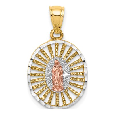 14K Two-Tone Gold Our of Guadalupe Oval Pendant