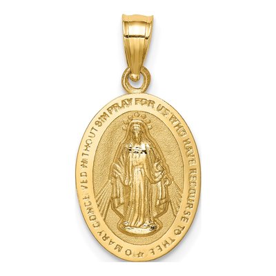 14K Yellow Gold Miraculous Medal Oval Pendant