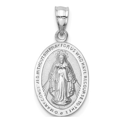 14K White Gold Miraculous Medal Pendant