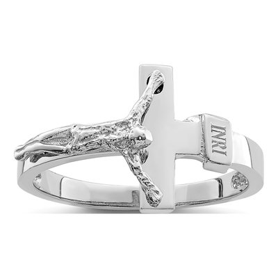 14K White Gold INRI Crucifix Ring