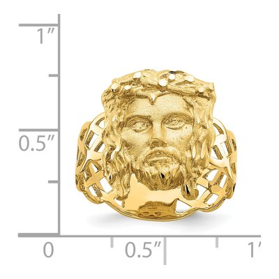 14K Yellow Gold Diamond-Cut Jesus Face Ring – view 4