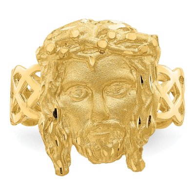 14K Yellow Gold Diamond-Cut Jesus Face Ring – view 5