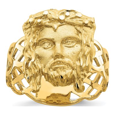 14K Yellow Gold Diamond-Cut Jesus Face Ring