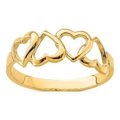 14K Yellow Gold Hearts Ring