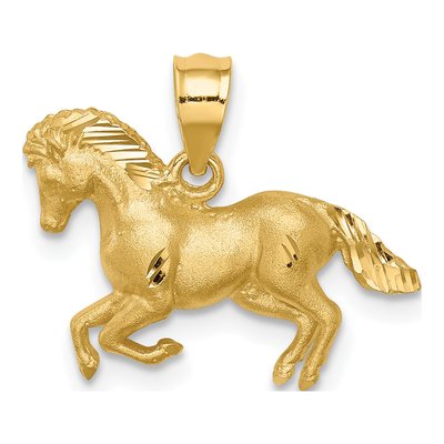 14K Yellow Gold Diamond-Cut Horse Pendant