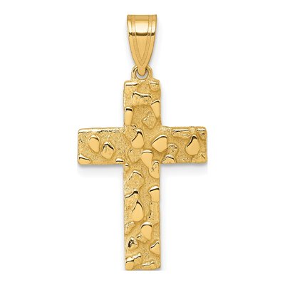 14K Yellow Gold Textured Nugget Cross Pendant
