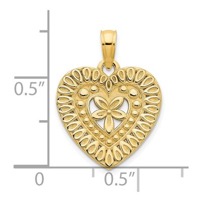 14K Yellow Gold Fancy Floral Heart Pendant – view 4