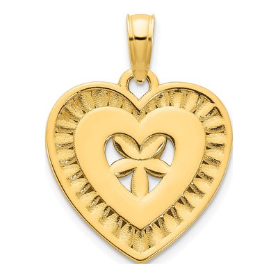 14K Yellow Gold Fancy Floral Heart Pendant – view 5