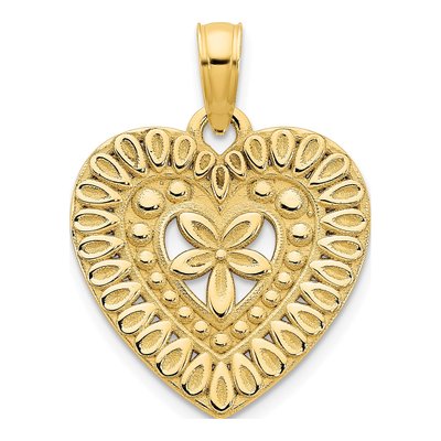 14K Yellow Gold Fancy Floral Heart Pendant