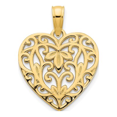 14K Yellow Gold Filigree Heart Pendant